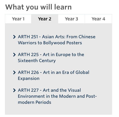 choosing post-secondary schools, list of art history programs